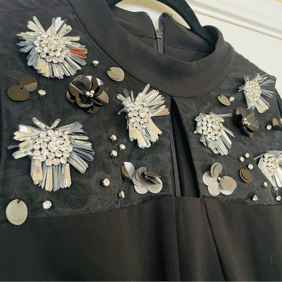 Studio Badgley Mischk pleated Sequin Bib Black Dress Large - Picture 12 of 12